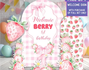 Beere Erster Geburtstag Ausschnitte, Erdbeere Hintergrund, süße Partydekoration, Sweet One, 1 Geburtstag, Beere 1 Geburtstag, Willkommensschild, Prop