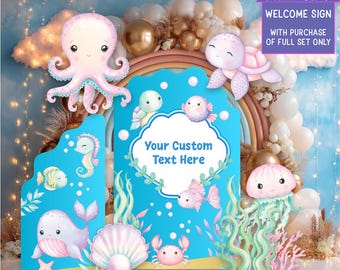 Wycinanka podwodna, ONEder the Sea, Pastelowe zwierzęta morskie, Tabliczka powitalna, Rekwizyty, Baby Shower, Tło z wielorybem, Podwodne przyjęcie, Pierwsze urodziny