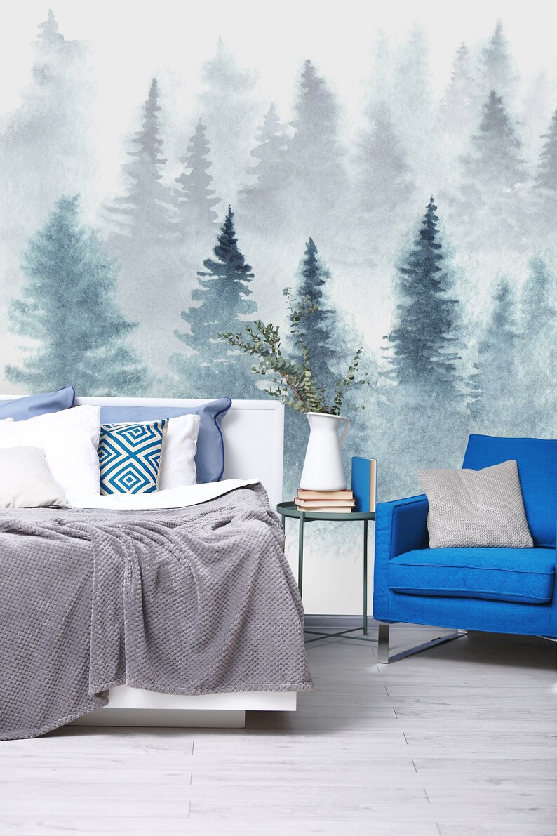 Removable Wallpaper Mural Peel /& Stick Hand Drawn Landscape of Foggy Forest
