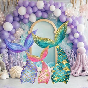 Accesorio de fiesta de colas de sirena, decoración de fiesta de sirena, recorte de sirena, accesorio de cumpleaños, letrero de jardín, fiesta bajo el mar, decoración de baby shower