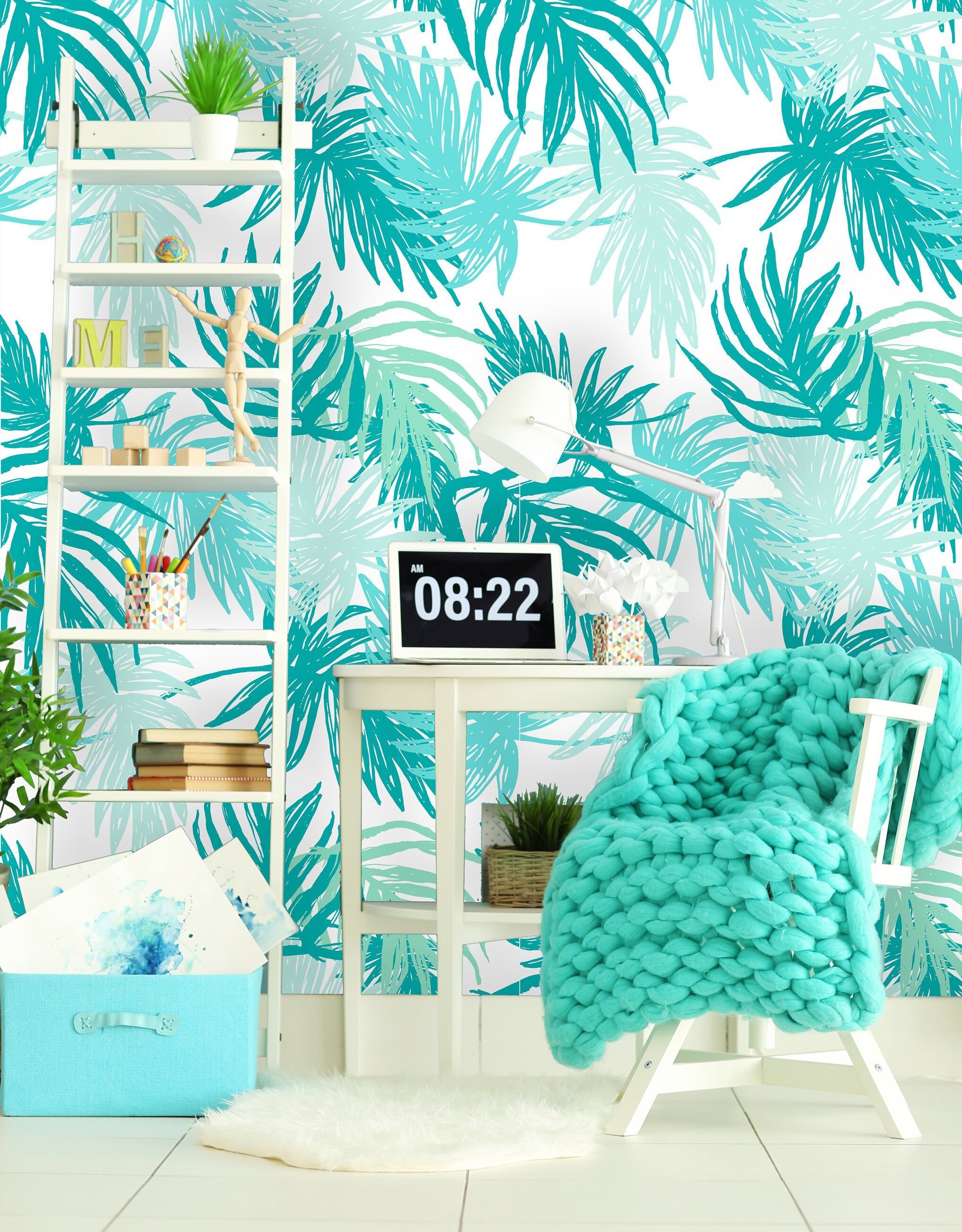 Hand drawn tropical forest removable Wallpaper mural Self Adhesive Peel & Stick