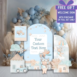 Blue Aviator Bear Cutout, Boys First Birthday, Time Flies, Traveling Baby Shower, Welcome Sign, Airplane, We Can Bearly Wait,Teddy Bear Prop