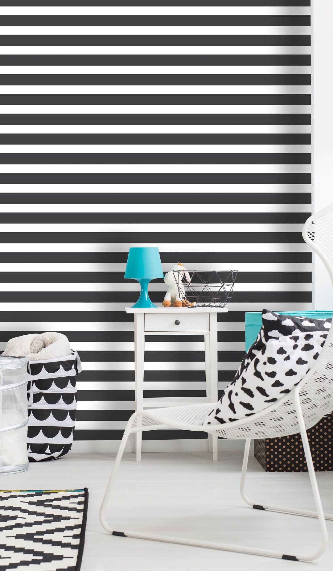 Removable Wallpaper Mural Peel & Stick Black and White Stripes Etsy
