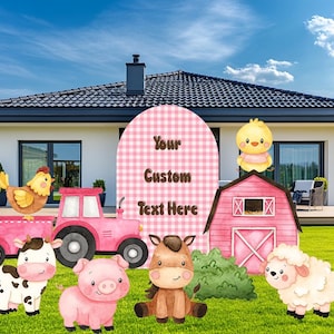 Farm Animals Cutouts Set, Baby Girl, Barnyard Birthday Prop, Standee, Pink Baby Shower, Farm Themed Party Decor, Centerpieces, Yard Sign