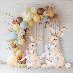 Lindo conejito con lazo recortado, decoración para baby shower, conejitos de Pascua, decoración de jardín de Pascua, accesorios de fiesta de conejito rosa y azul, Peter Rabbit