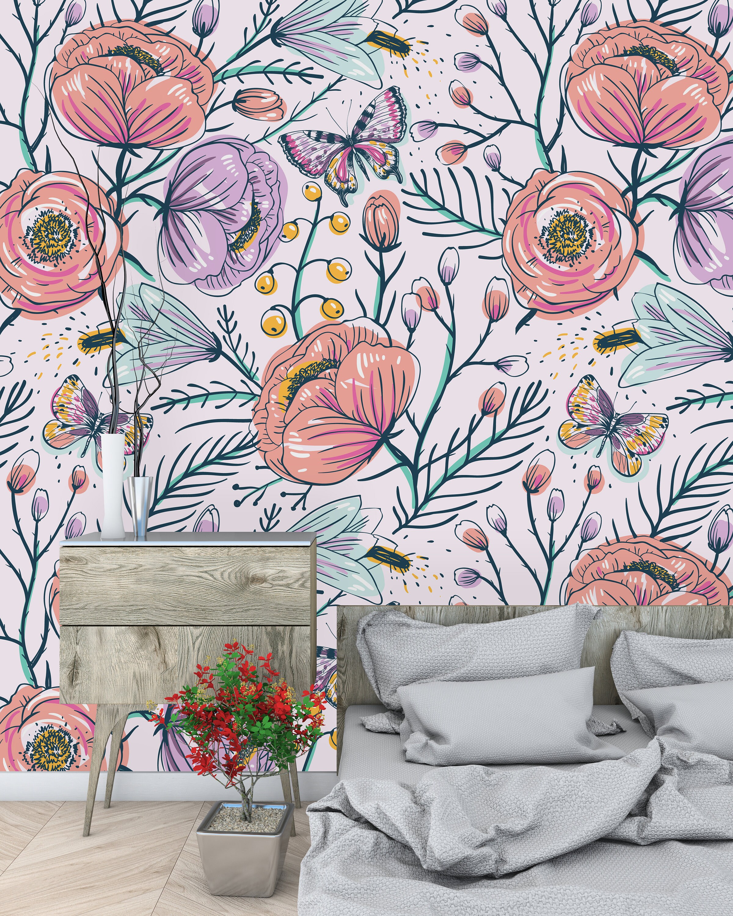 Poppy wall mural Floral Peel and stick removable wallpaper self adhesive Poppy wall mural Floral Peel and stick removable wallpaper self adhesive