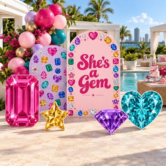 She's A Gem Birthday Backdrop, Cutouts, Girl Birthday Decor, Giant Gemstone Props, Diamond Party, Sparkle Party