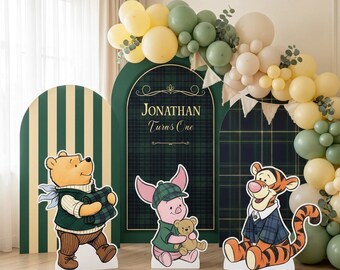 Winnie the Pooh Cutouts, Green Plaid Baby Shower Decor, Backdrop, Baby Boy, Bear Prop, 1st Birthday, Storybook