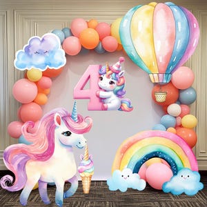 Decoración de unicornio personalizada, letrero de jardín, fiesta temática de unicornio, centros de mesa con recortes, decoración de fiesta de unicornio, accesorio de cumpleaños de unicornio