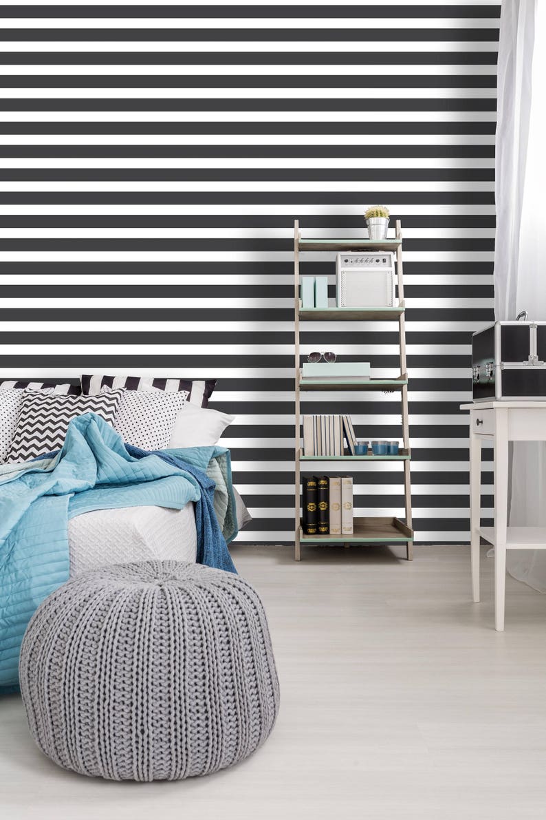 Removable Wallpaper Mural Peel & Stick Black and White Stripes Etsy