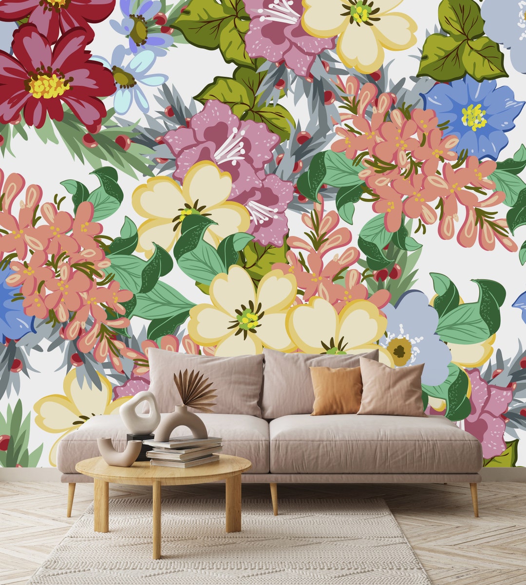 Large Floral Mural Removable Wallpaper Mural Peel & Stick Etsy