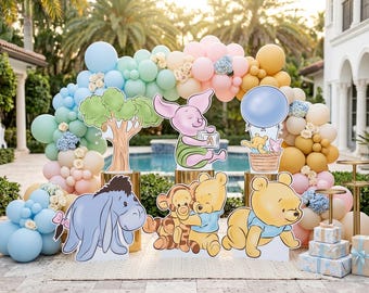 Decoración recortable de Winnie the Pooh, decoración azul para baby shower, fondo, bebé niño, centros de mesa, primer cumpleaños, accesorios clásicos de oso