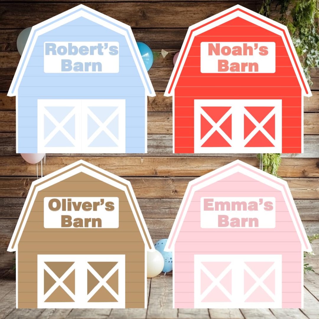 Barnyard Cutout, Ranch Animals Party, Pink Barn, Blue Barn, Brown