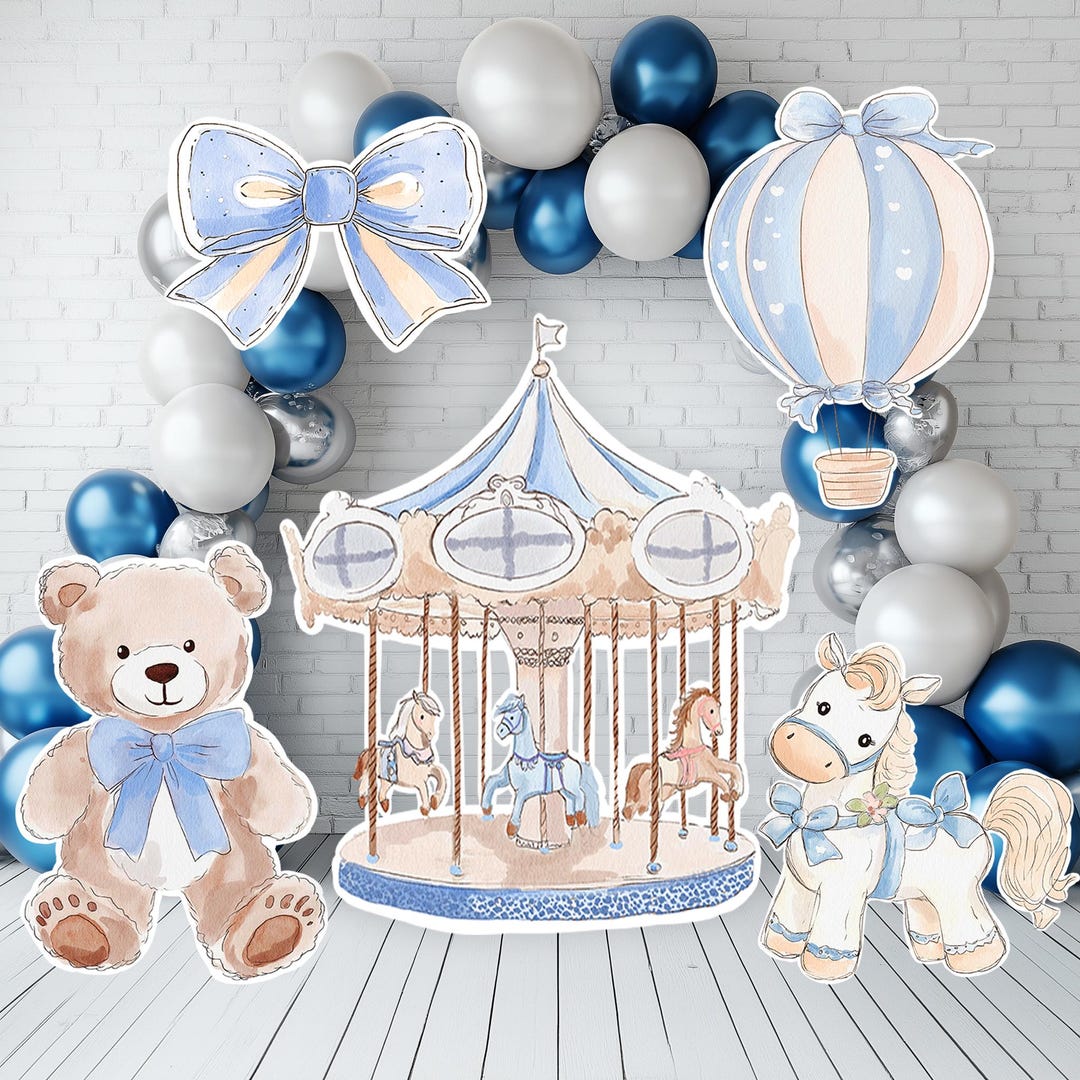 Blue Teddy Bear Cutouts, Boy Baby Shower Decoration, Hot Air Balloon ...