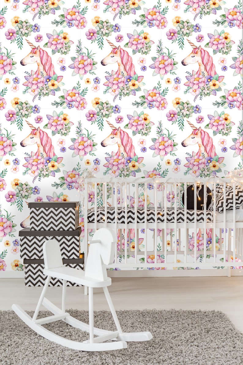 Removable Nursery Wallpaper Mural Peel & Stick Lovely Seamless Etsy