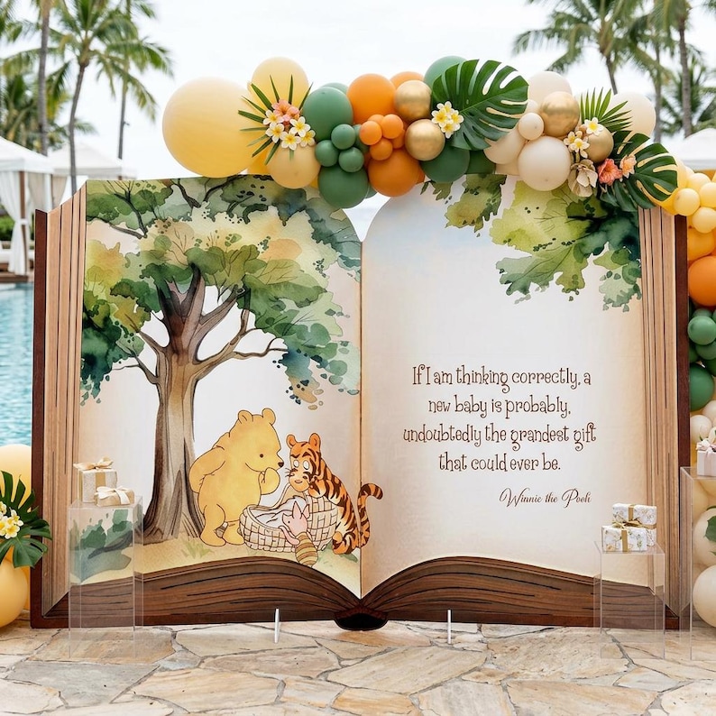 Classic Winnie the Pooh Backdrop, Storybook, Baby Shower Book, 1st Birthday Decor, Baby Announcement, Welcome Sign, New Baby image 3