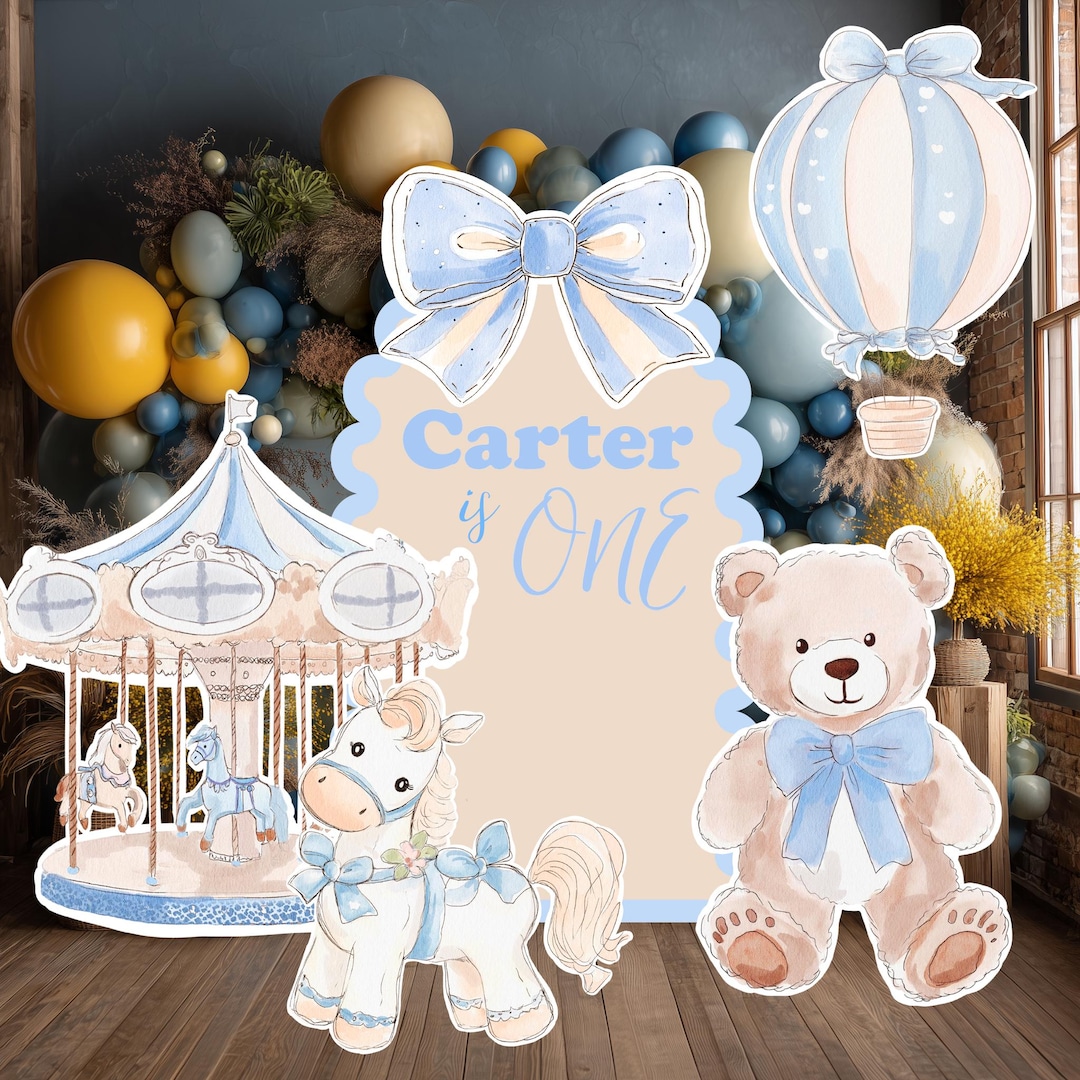 Blue Teddy Bear Cutouts, Boy Baby Shower Decoration, Hot Air Balloon ...