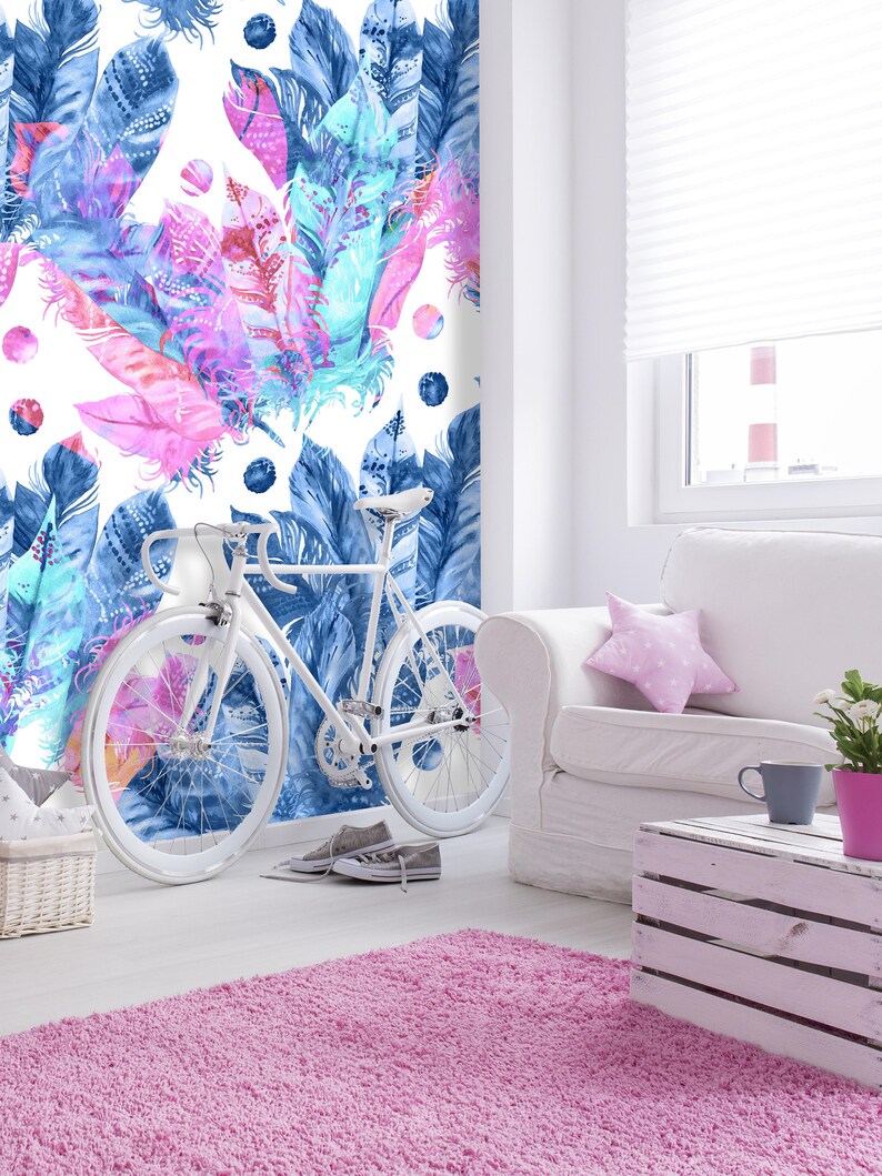 Removable Wallpaper Mural Peel & Stick Pastel Blue and Pink - Etsy