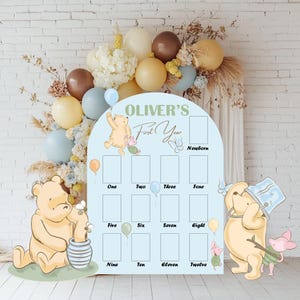 Tablero de fotos clásico de Winnie the Pooh, hito, primer cumpleaños de niño, tablero de fotos de primer año, bebé azul, oso de miel, decoración recortable de Winnie