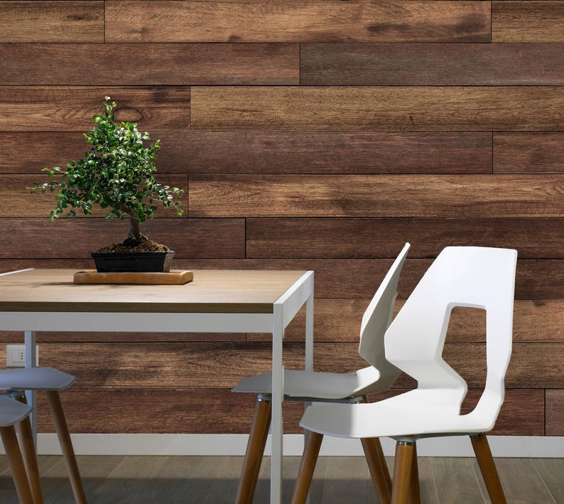 Removable Wallpaper Mural Peel & Stick Brown Wood Wallpaper Etsy