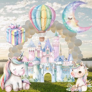 Recortes de unicornio grandes, decoraciones para fiestas de cumpleaños, fiesta temática de unicornio arcoíris, centros de mesa con recortes, accesorios para baby shower con castillo de unicornio