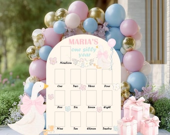 Personalized One Silly Goose First Birthday Photo Board, Baby Milestone, First Birthday, Vintage Goose, First Year Photo Board, Cutouts,Prop