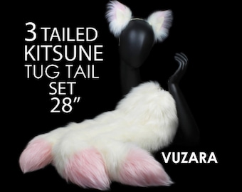 kitsune staart 3 tailed kitsune staart vos staart TUG TAIL kitsune cosplay set kitsune oren cosplay staart pluizige petplay staart anime staart VUZARA