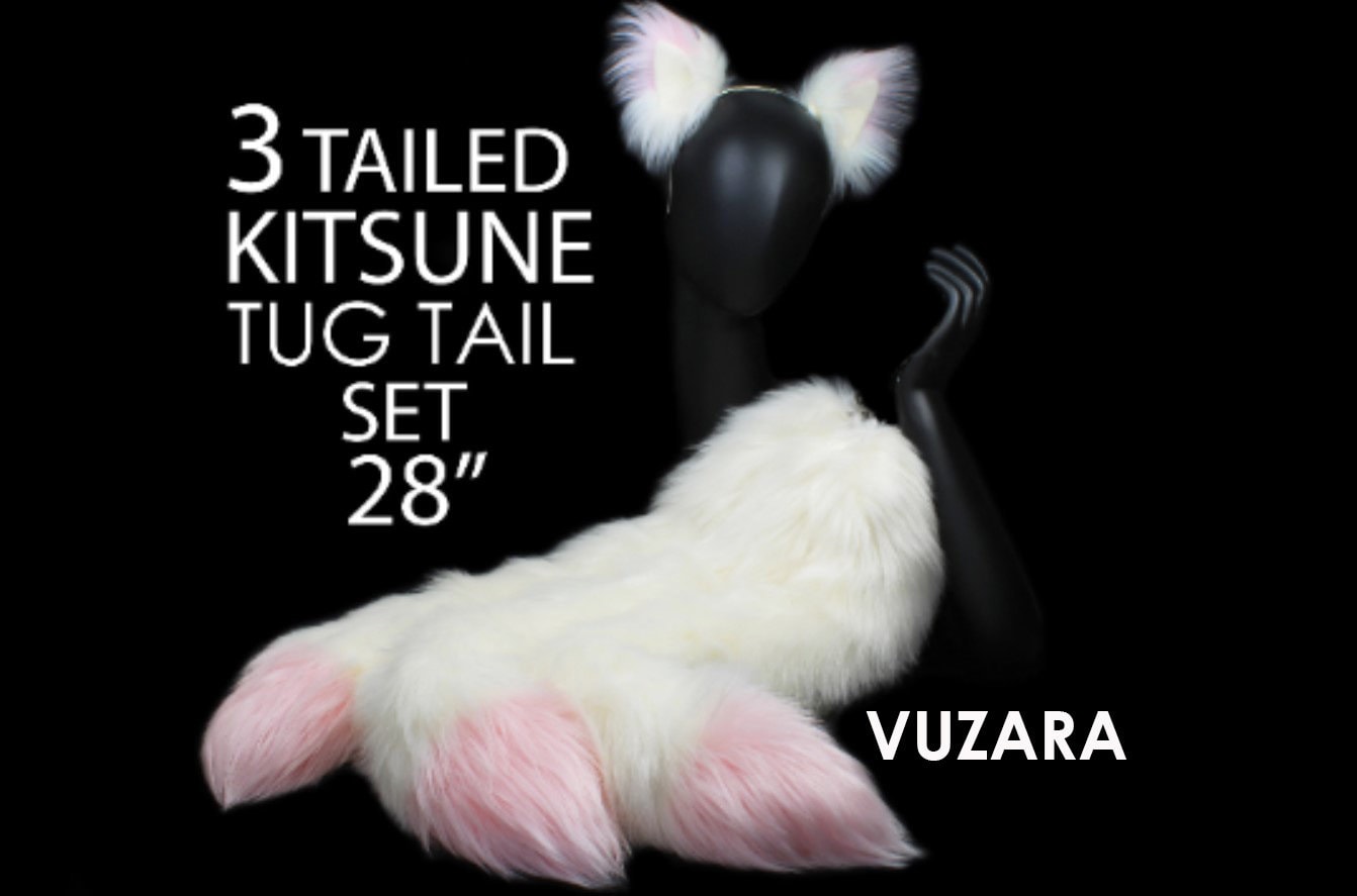 kitsune schwanz 3 tailed kitsune schwanz TUG TAIL kitsune Cosplay set kitsune ohren flauschige petplay schwanz Anime schwanz VUZARA