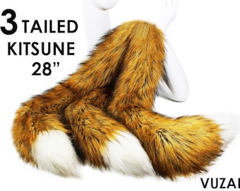 Kitsune Fox staart 3 staart KITSUNE staart cosplay rode vos faux Kitsune staart Fox kat staart kitten staart cosplay staart pluizig harige volwassen VUZARA