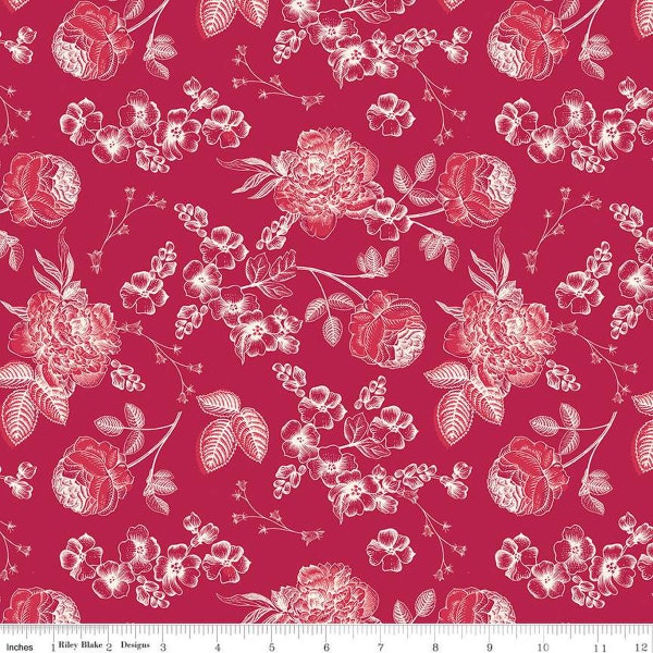Riley Blake Designs Heirloom Red Line Floral Berry 1/2 yard