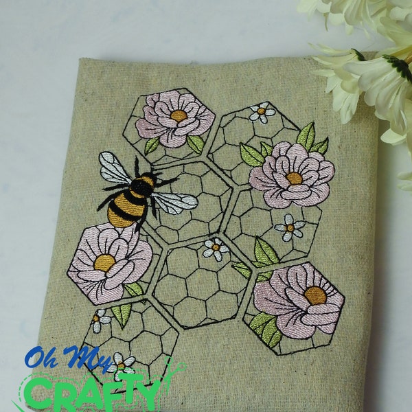 Floral Bee Combs Embroidery Design