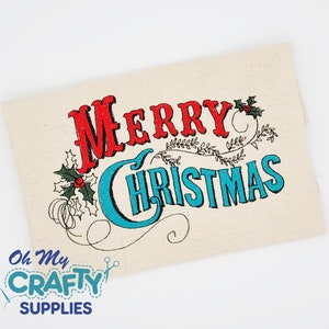 Vintage Holly Merry Christmas Embroidery Design