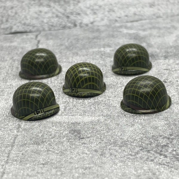 5-pack WW2 Helmet Camo with strap lot for Minifigures | A107037 |  Minifigure NOT Included Blocks Compatible