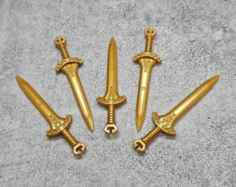 Lote de 5 espadas de fantasía de color amarillo dorado para minifiguras LEGO / gc7b426 / Minifigura NO incluida. Bloques compatibles con armas elfas elfas.