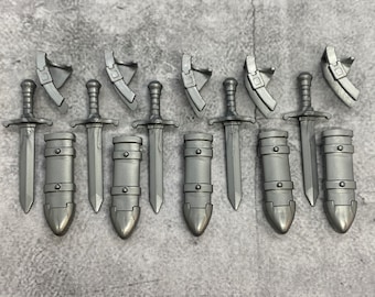 5-pack Custom Sword & Sheath Gray lot for lego Minifigures | C46955 |  Minifigure NOT Included Blocks Compatible