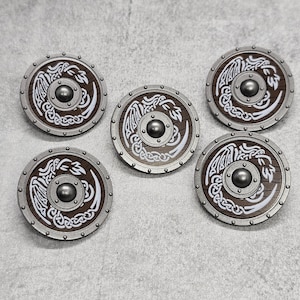 5-pack Knight Shield Round dragon white brown lot for Minifigures | gb6db73 |  Minifigure NOT Included Blocks Compatible