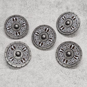 5-pack Knight Shield Round Cross white brown lot for Minifigures | gb6cs64 |  Minifigure NOT Included Blocks Compatible