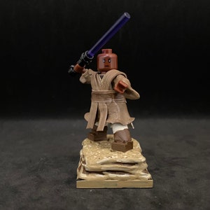 Handcrafted MOC Masterpiece Collection Master Windu Custom Minifigure Statuette | Star Wars Clone Wars Mace Windu