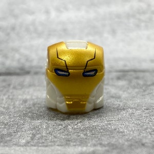 Custom White Gold Iron Hero helmet for Minifigures | WdB02 |  Minifigure NOT included | DIY Blocks Compatible for