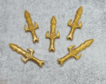 Lote de 5 espadas cortas de fantasía de color amarillo dorado para minifiguras LEGO / gc7b424 / Minifigura NO incluida. Bloques compatibles con armas de elfo.