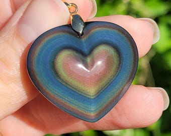 Rainbow Obsidian Heart Pendant - Natural Stone