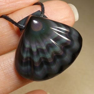 Rainbow obsidian shell pendant - natural stone