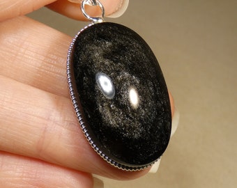 Pendentif en obsidienne argentée - pierre naturelle