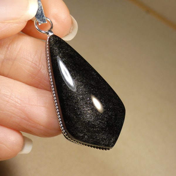 Pendentif en obsidienne argentée, prix remisé car imperfection - pierre naturelle