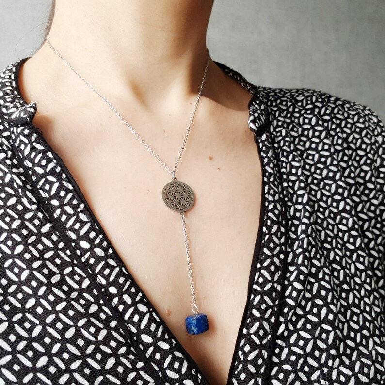 Collier à Bascule Argent Avec Perle Cristal Naturel 8mm - Longueur 24 Pouces