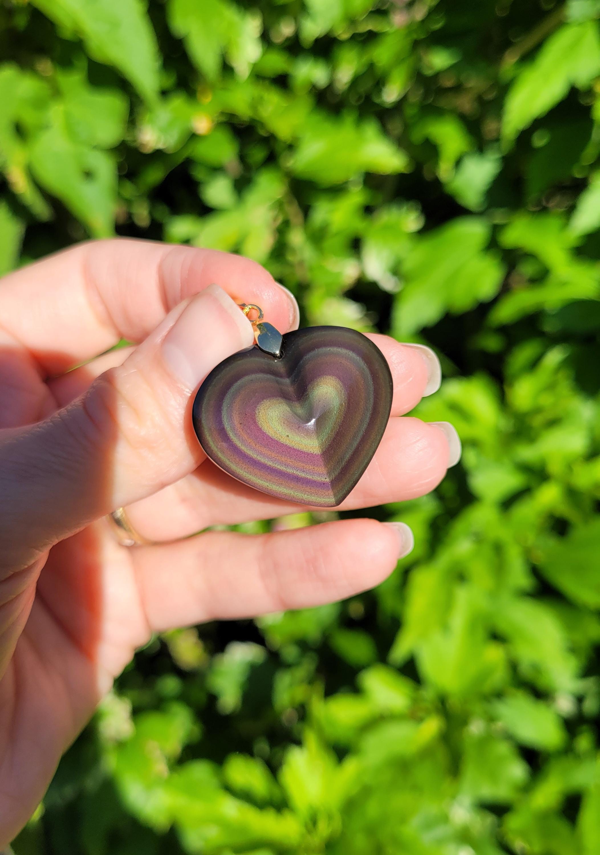 Rainbow Obsidian Heart Pendant - Natural Stone
