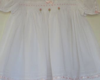 12 to 18 months - CUSTOM ORDER White Cotton Terylene Smocked Dress Lily