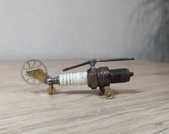 helicopter model brass Trench Art car spark plug