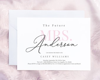 Printable Blush Pink Future Mrs Bridal Shower Invitation, Simple Modern Elegant