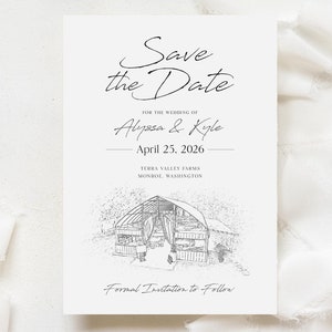 Venue Sketch Save the Date PRINTED, Hand-Drawn Sketch Illustration Minimalist Save the Date Cards